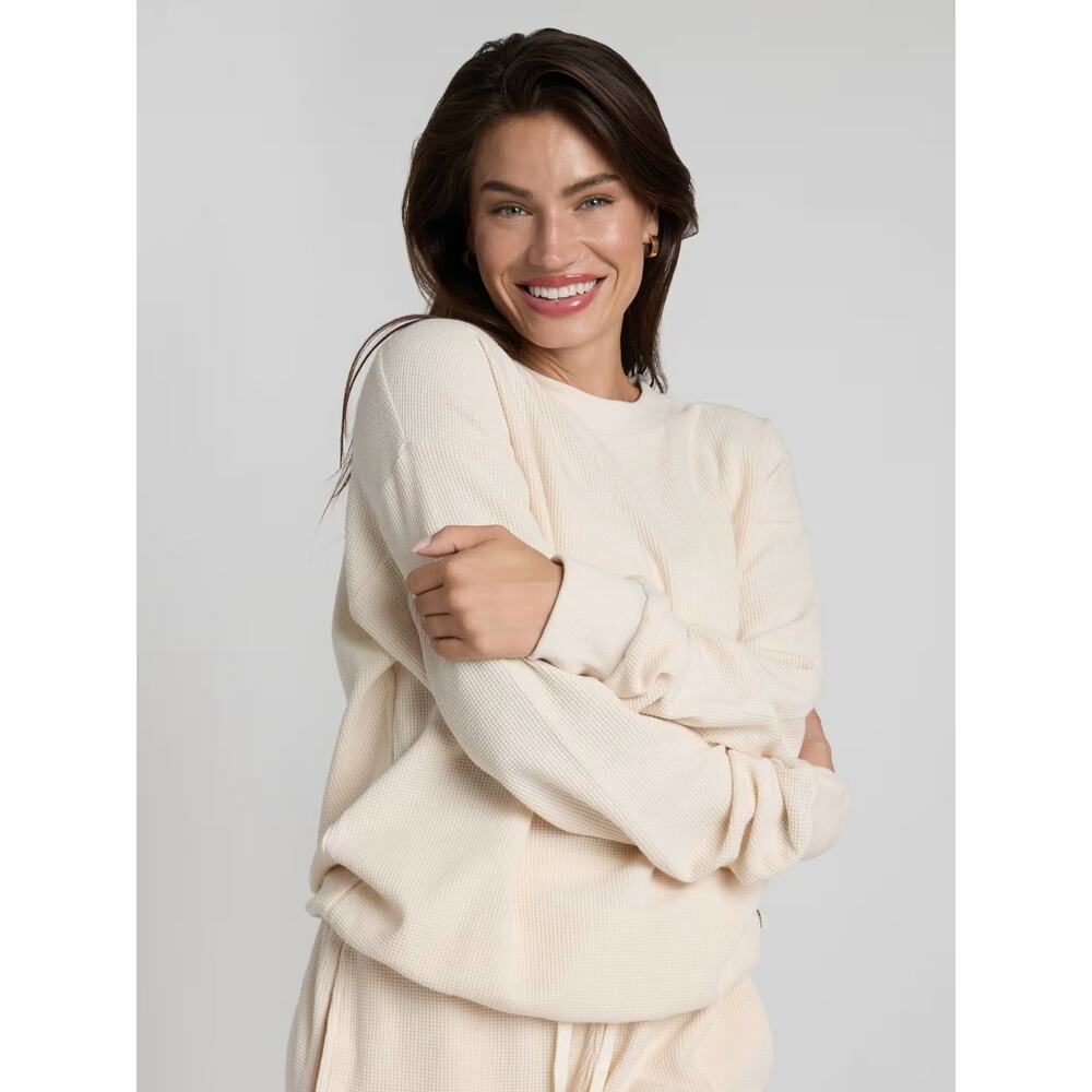COMFRT Waffle Lounge Long Sleeve Tee Ivory White - Picture 3 of 7